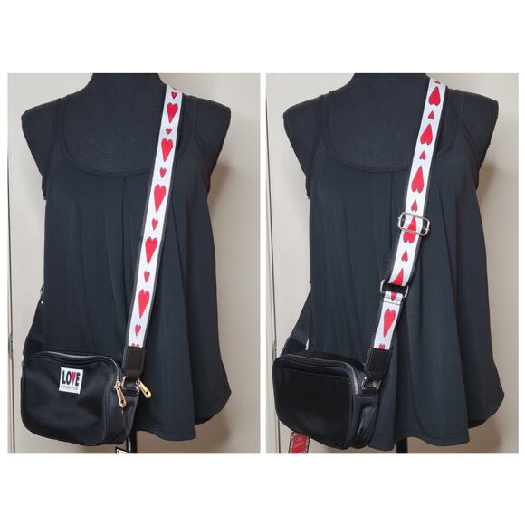 NWT Brighton LOVE Essentials Black Red Heart Dual Zip Nylon Crossbody Bag Purse - Picture 2 of 12